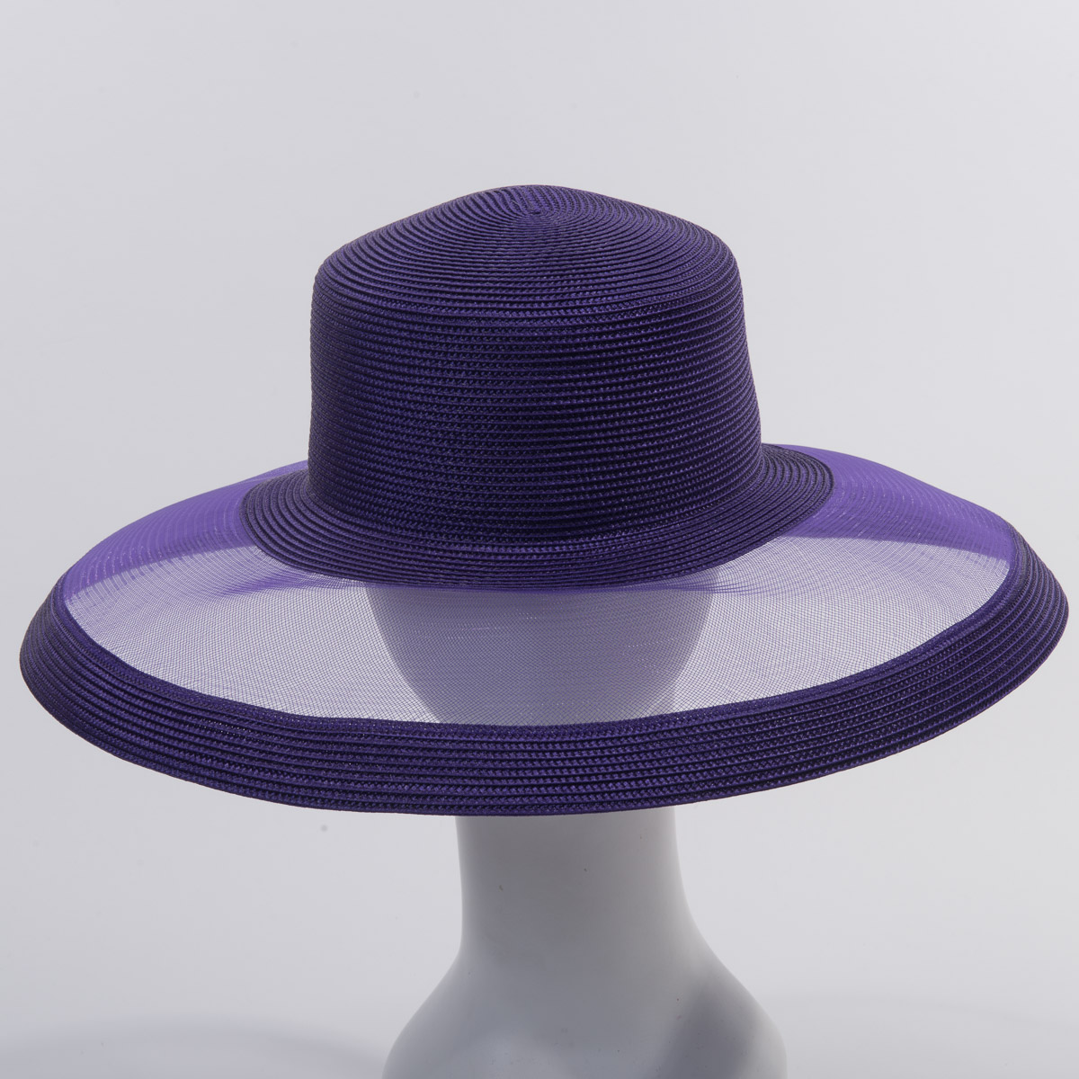 Purple Matt Poly Crinoline Wide Brim Blocked Untrimmed Hat Base