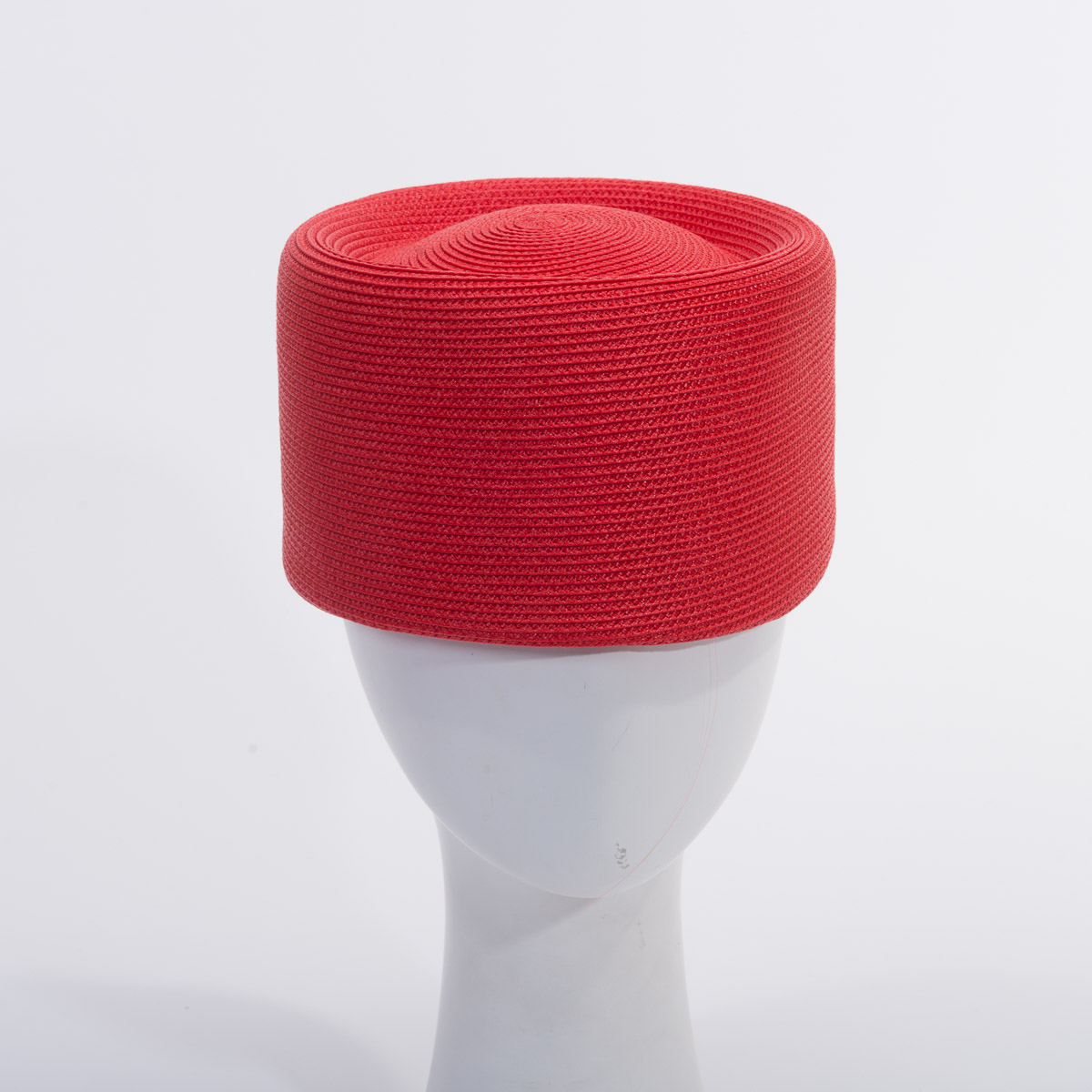 Red Blocked Untrimmed Poly Straw Pillbox Hat Base