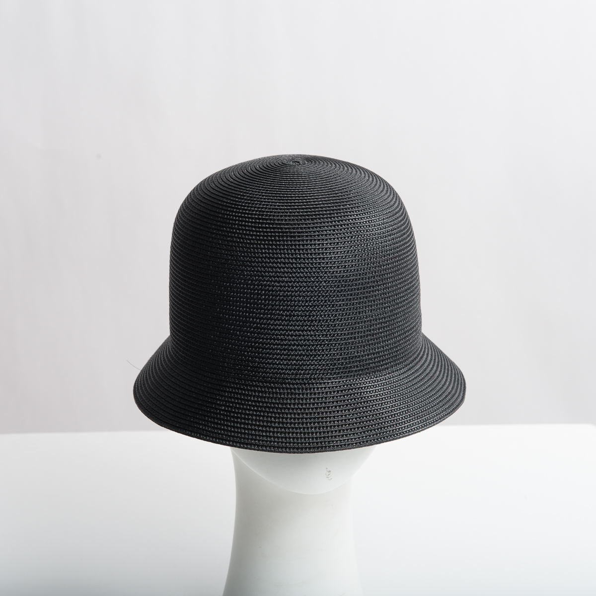 Black Dull Poly Straw Bucket Blocked Untrimmed Hat Base
