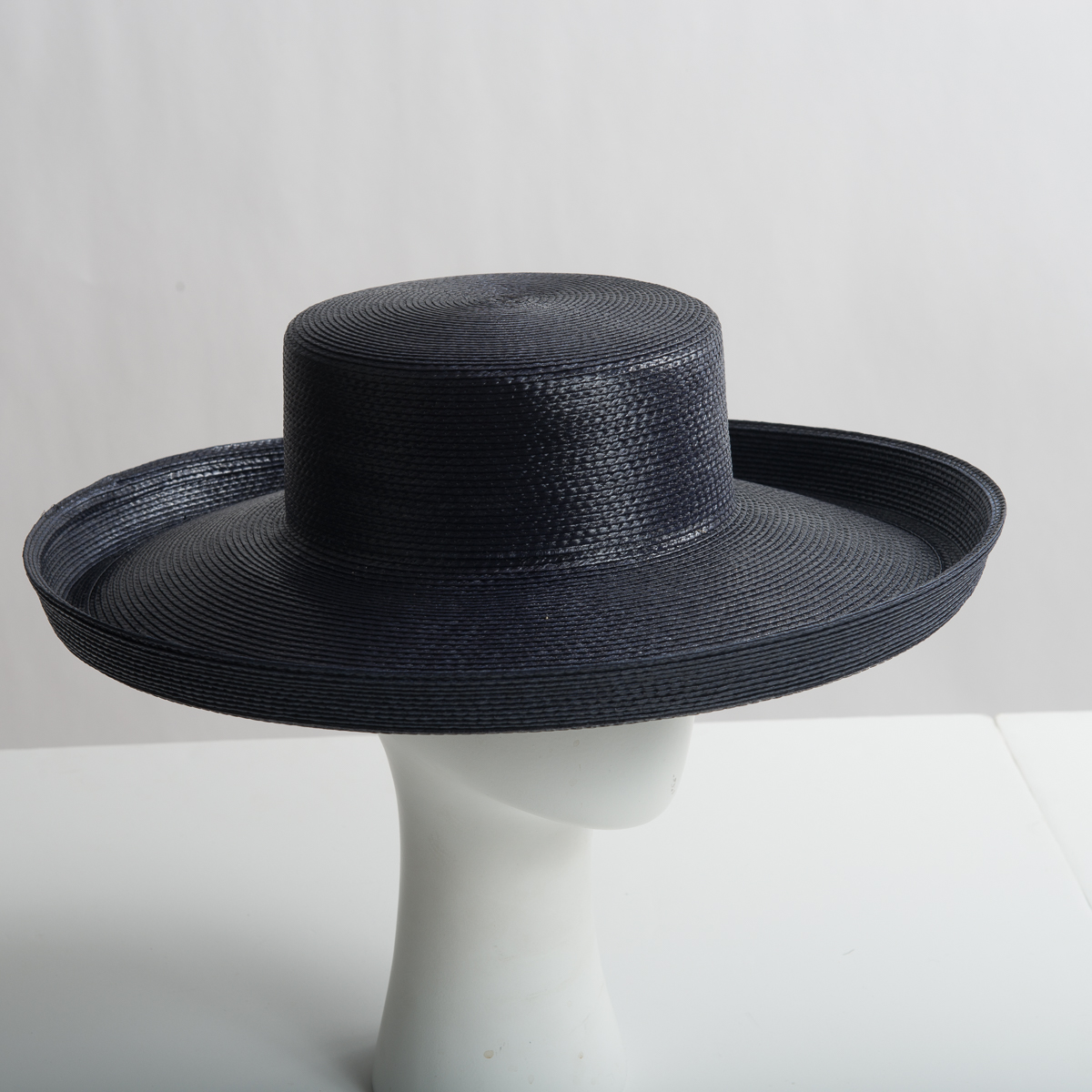 Navy Medium Brim Blocked Untrimmed Poly Straw Hat Base