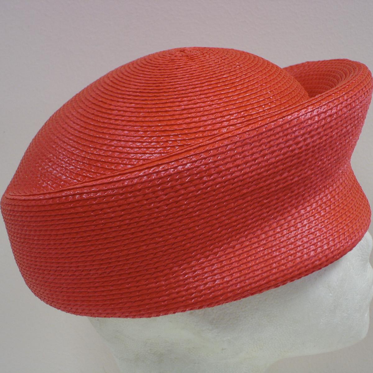 Red Vintage Blocked Untrimmed Poly Straw Pillbox Hat Base