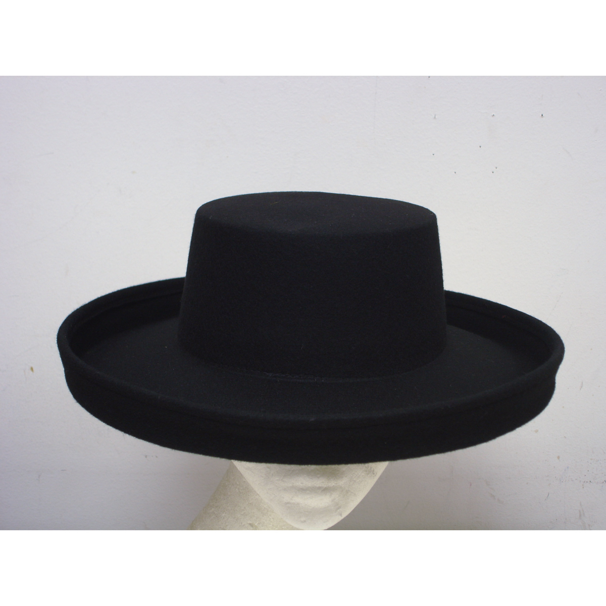 Black Wide Brim Sailor Boater Felt Plain Hats-W0116A-BLACK- Sun Yorkos